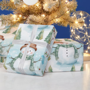 Papel De Presente Snowmen Winter Berries Greenery Natal Moderno