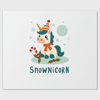 Papel De Presente Snownicorn Unicórnio Bonito Boneco de Neve Natal M