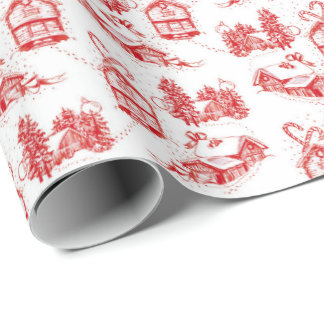 Papel De Presente Snowy Christmas Toile | solteiro vermelho