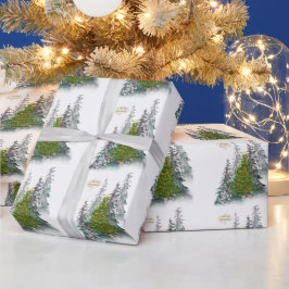 Papel De Presente  Snowy Forest Christmas Tree wrapping paper 