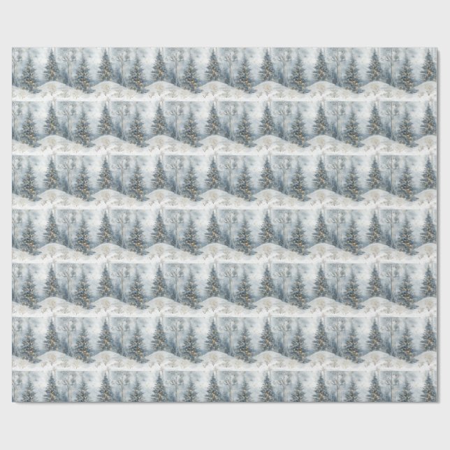 Papel De Presente Snowy Forest Gift Wrap with Gold Lights (Aberto)