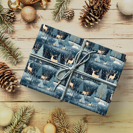 Papel De Presente Snowy Night Deer Field