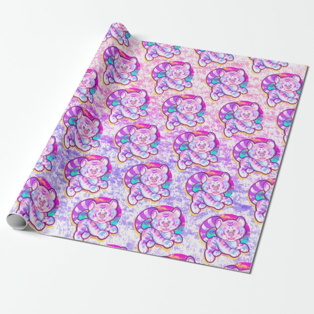 Papel De Presente Snowy Tiger Cute Neon Kidcore (Desenrolado)