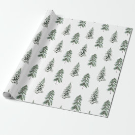 Papel De Presente Snowy Watercolor Árvores de Woodland de inverno