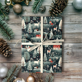 Papel De Presente Snowy Winter Farmhouse