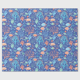 Papel De Presente Sob O Mar Angel Fish Coral Anchor Náutico Bl