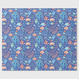 Papel De Presente Sob O Mar Angel Fish Coral Anchor Náutico Bl
