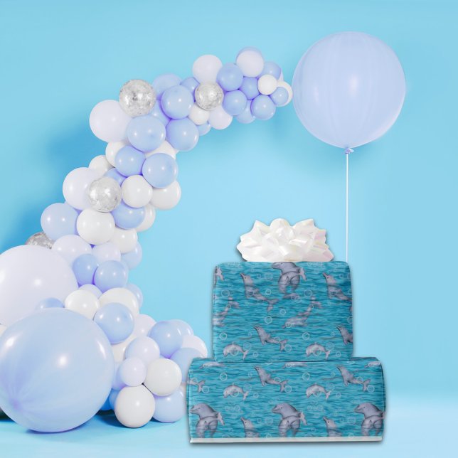 Papel De Presente Sob O Mar Com Festa de aniversário De Golfinhos (Criador carregado)