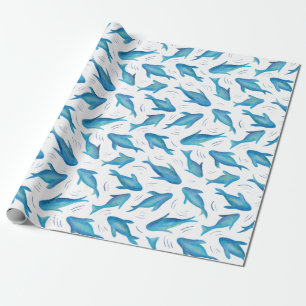 Papel De Presente Sob o padrão de peixes de tubarão-oceano