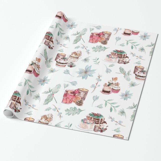 Papel De Presente Sobremesas e bebidas de Natal (Desenrolado)