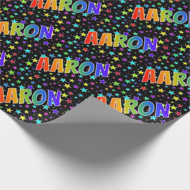 Papel De Presente Sobrenome Arco-íris "AARON" + Estrelas (Ponta)
