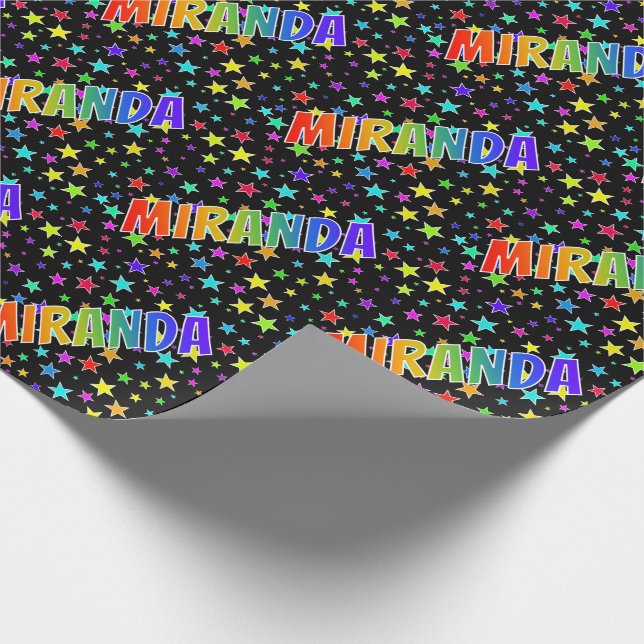 Papel De Presente Sobrenome Arco-Íris "MIRANDA" + Estrelas (Ponta)