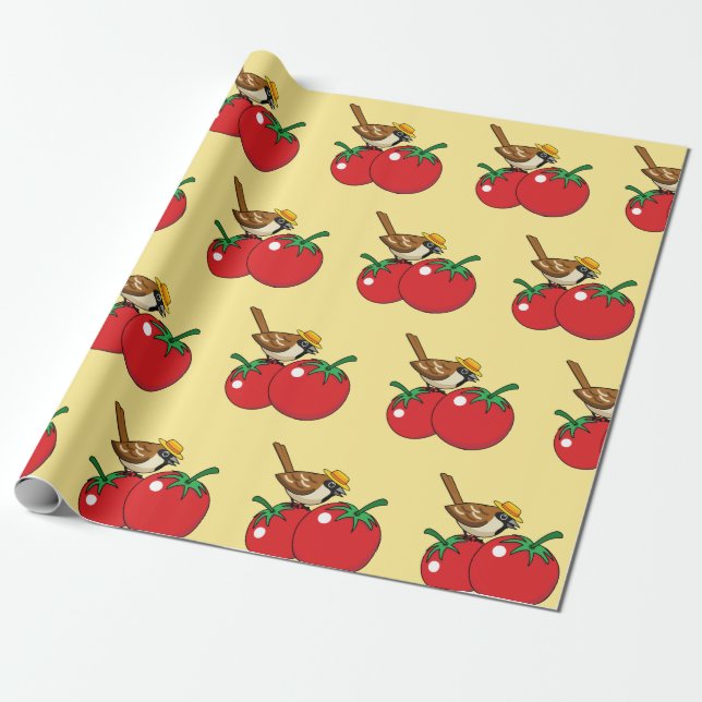 Papel De Presente Sobreposição Orgânica Comendo Tomate Vermelho (Desenrolado)