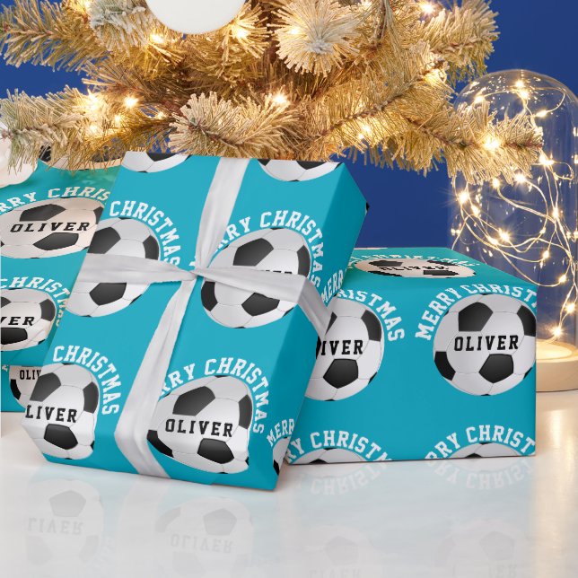 Papel De Presente Soccer Football Balls Kids Name Christmas  (Feriados)