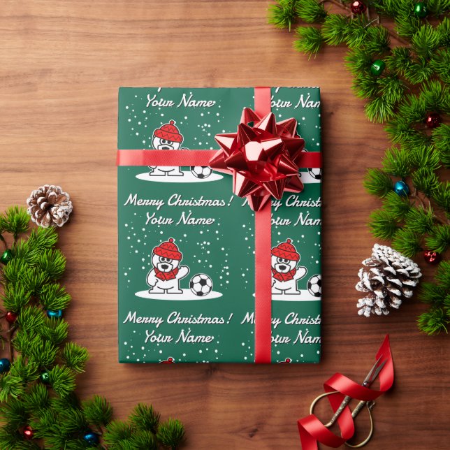 Papel De Presente Soccer player polar bear cartoon kid's Christmas (Presente de Natal)