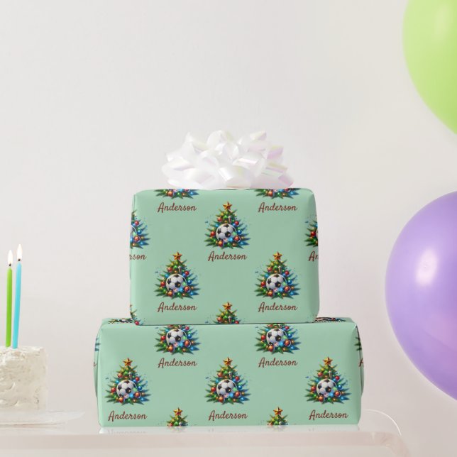 Papel De Presente Soccer Wrapping Paper Christmas Custom Name Gift (Presentes para festas)