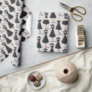 Papel De Presente Sociedade do Vestido Preto Chalk Padrão de Moda