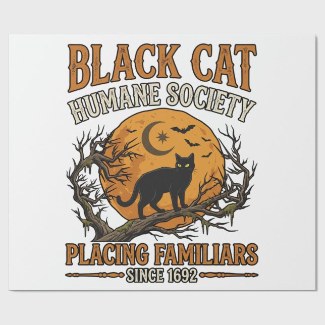 Papel De Presente Sociedade Humana Black Cat Halloween Lua Cheia Mor (Aberto)