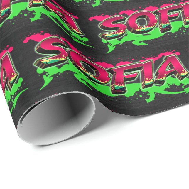 Papel De Presente Sofia Vorname Name Graffiti red green (Ponta do rolo)