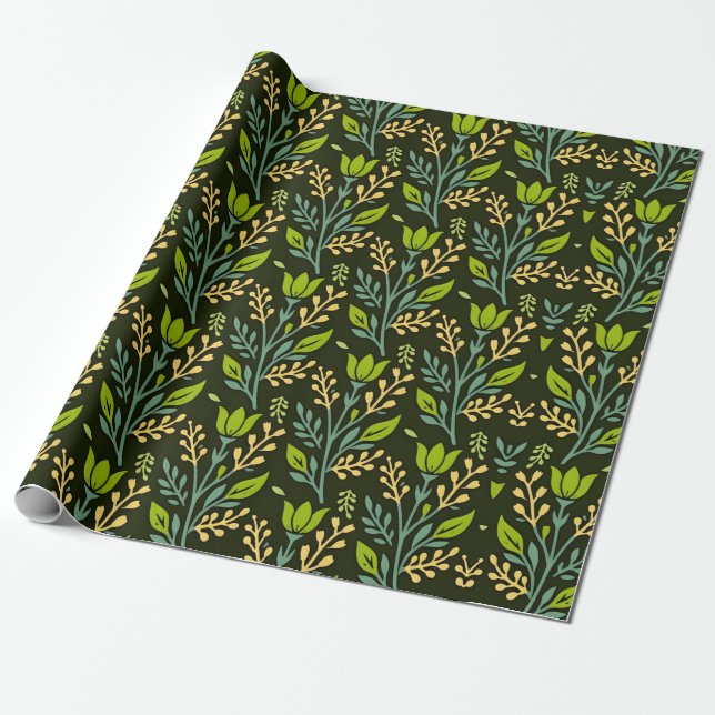 Papel De Presente Sofisticado design de padrão floral azul e bege (Desenrolado)