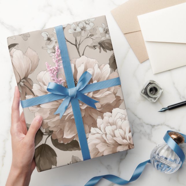 Papel De Presente Soft Neutral Rose Beige Floral Pattern (Presentear)