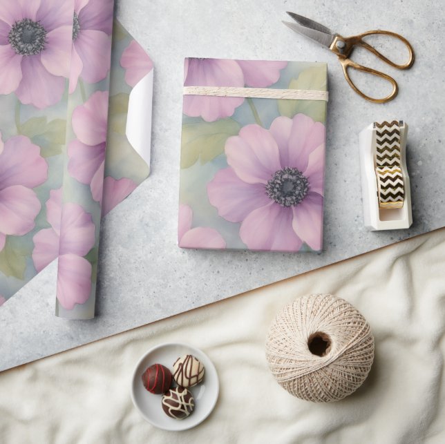 Papel De Presente Soft Pink Botanical Floral Wrapping Paper (Artesanato)
