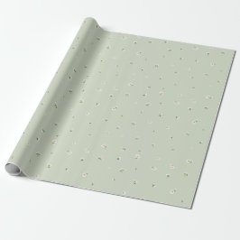 Papel De Presente Soft Sage Japanese White Cosmos Floral Pattern