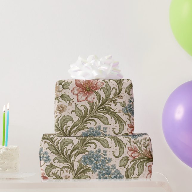 Papel De Presente Soft Scrollwork Garden Floral Pattern (Presentes para festas)