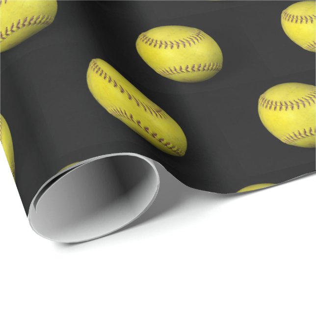 Papel De Presente softball amarelo em preto (Ponta do rolo)