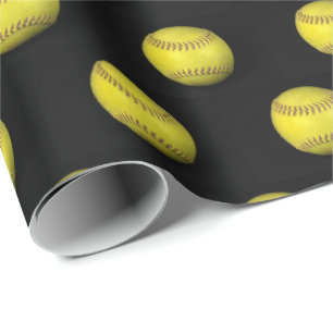 Papel De Presente softball amarelo no preto