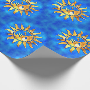 Papel De Presente Sóis Dourados na água azul