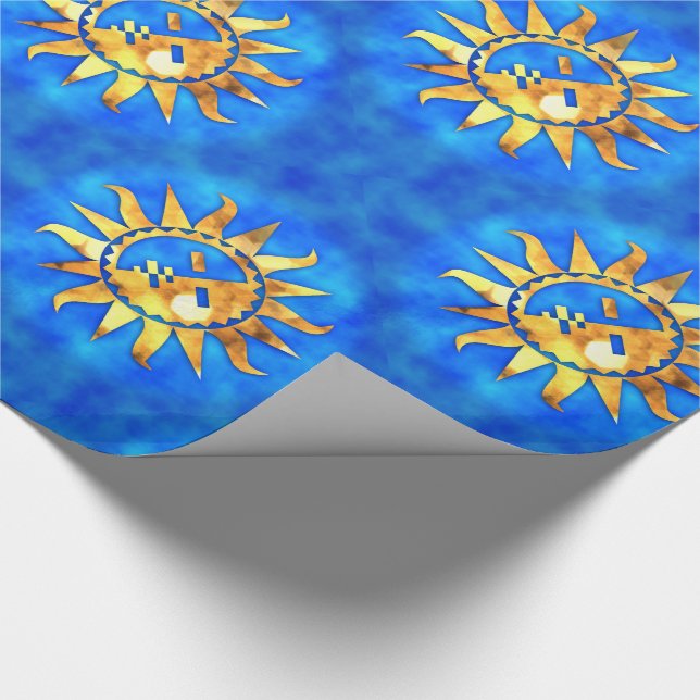 Papel De Presente Sóis Dourados na água azul (Ponta)