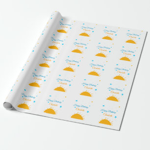Papel De Presente Sol amarelo estrelas azuis feliz aniversário adici