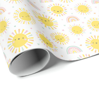 Papel De Presente Sol, arco-íris e corações pastéis