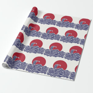 Papel De Presente Sol e ondas do mar vermelho, branco e azul