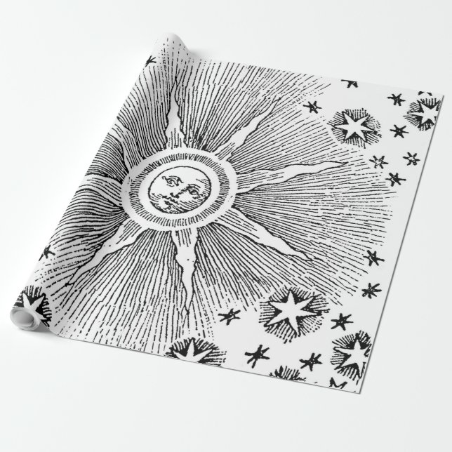 Papel De Presente Sol Estrelas Antigo Céu Noturno Zodíaco Medieval (Desenrolado)