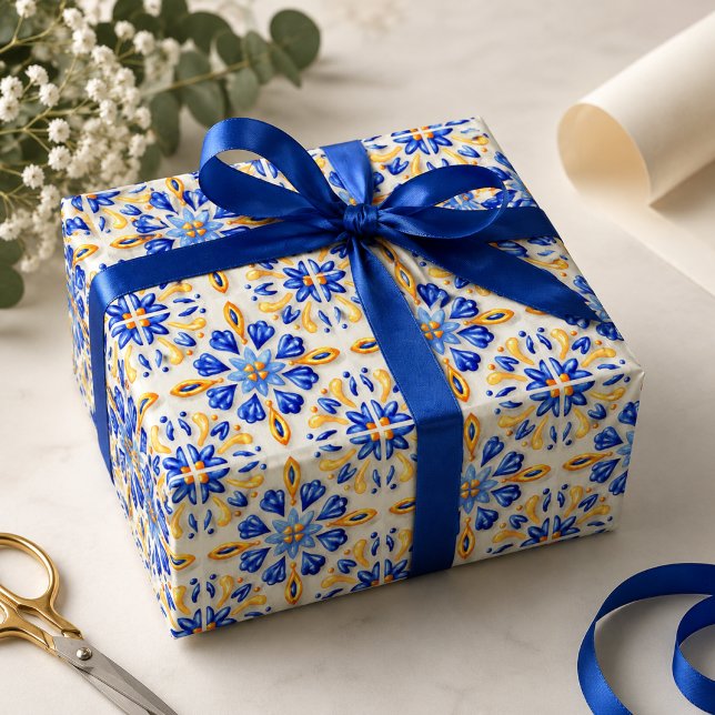 Papel De Presente Solara Bloom Hand-Painted Sapphire and Amber  (Criador carregado)
