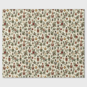 Papel De Presente Soldado Esquilo de Natal Vintage Floral