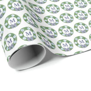 Papel De Presente Solo Monogramo Boxwood Com Ornamentos De Jar Ginge