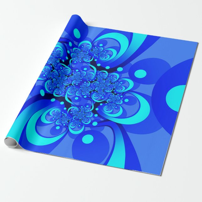 Papel De Presente Sombras da Arte Fractal Abstrato Moderna Azul (Desenrolado)
