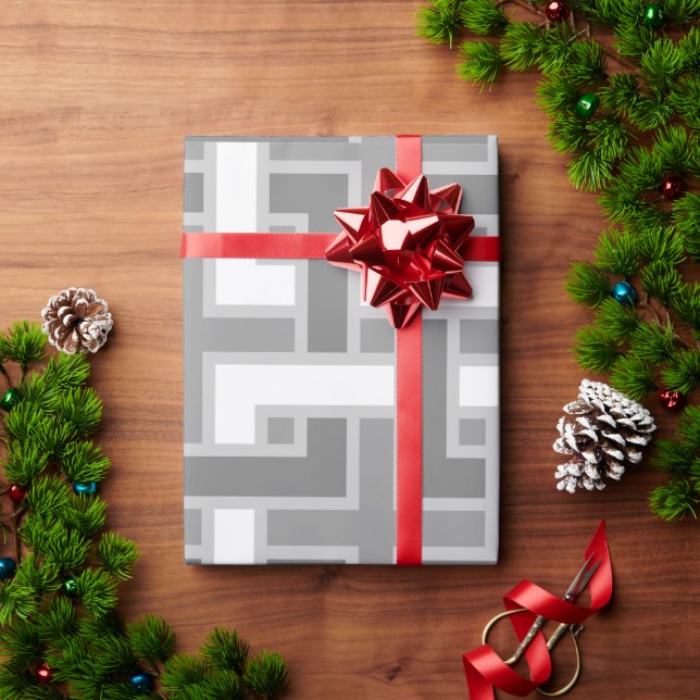 Papel De Presente Sombras de Abstrato de Meio século MCM Cinza moder (Presente de Natal)