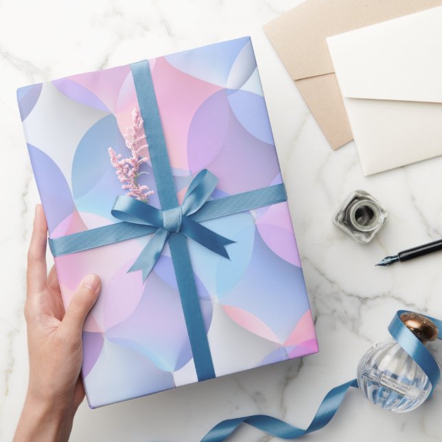 Papel De Presente Sonho Azul Rosa Pastel Desbota Branco Padrão Abstr (Presentear)