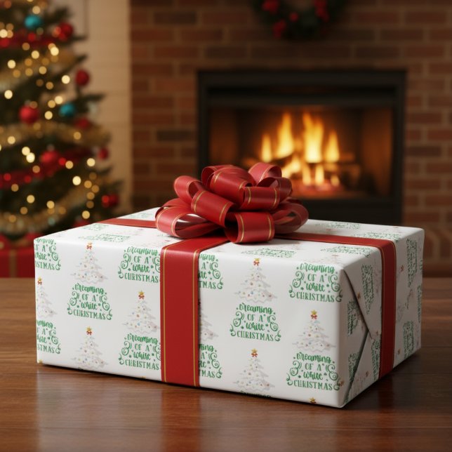 Papel De Presente Sonho Com Um Livro Branco De Natal (Dreaming Of A White Christmas Wrapping Paper)
