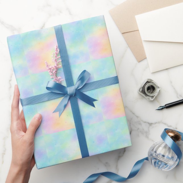 Papel De Presente Sonho de Aquarela Pastel – Gradiente de Arco-íris  (Presentear)