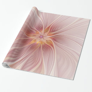 Papel De Presente Sonho Floral Rosa Suave Arte Fractal Abstrata Flor