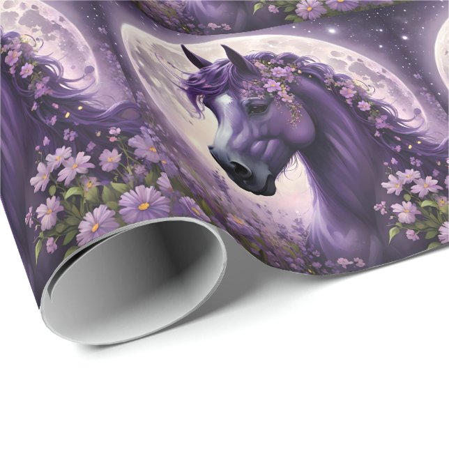 Papel De Presente "Sonhos Bloqueadores: O Cavalo da Fantasia Floral  (Ponta do rolo)