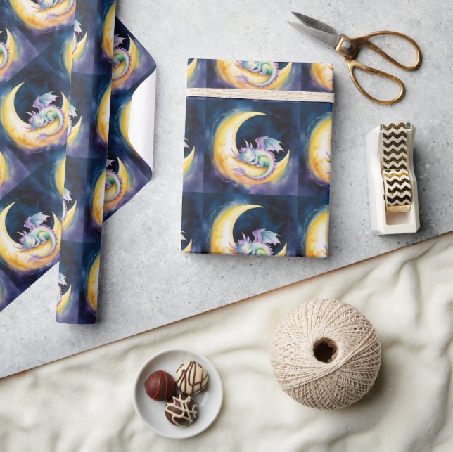 Papel De Presente Sonhos Doces Dragão e Metade da Lua Chá de Bebê (Artesanato)