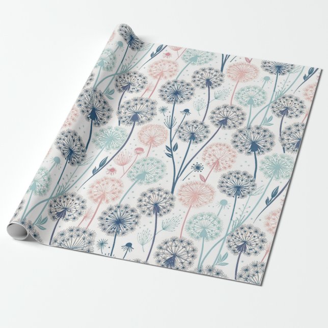 Papel De Presente Sonhos Pastel Dandelion - Floral Whimsical (Desenrolado)