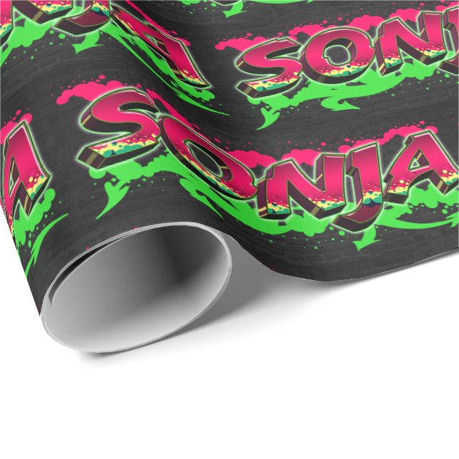 Papel De Presente Sonja Vorname Name Graffiti red green (Ponta do rolo)
