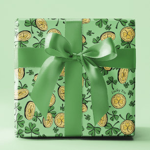 Papel De Presente Sorte Seu Dia de São Patrício De Moedas Douradas D
